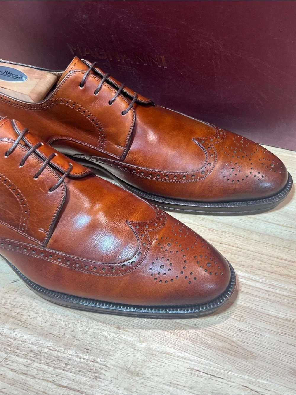 Magnanni Men’s Cognac Leather  Wingtip Derbies US Sz10.5M Made In Spain 🇪🇸